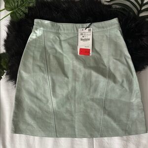 Zara Light Green Leather Mini Skirt